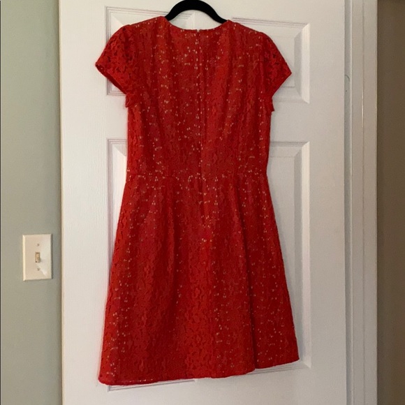 LOFT coral lace cap sleeve dress w/ nude underlay - Picture 6 of 8